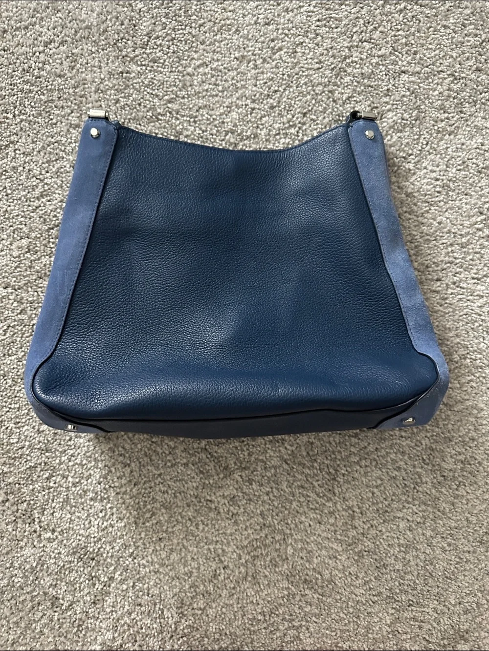 kate spade pebbled leather shoulder bag in navy with blue suede trim